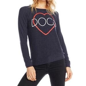CHASER Cozy Knit Heart Dogs Long Sleeve Top Small